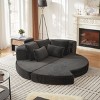 78.5'' Convertible Corduroy Round Sofa Bed, 2-in-1 Oversized Lounge Recliner with Neck & Throw Pillows, Ready to Use-3irtyhousy - 2 of 4