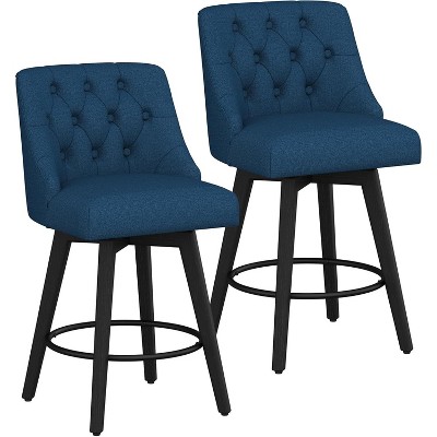 Cesicia Set of 2 Counter Height Swivel Bar Stools, 26" Linen Upholstered with Footrest, Deep Blue