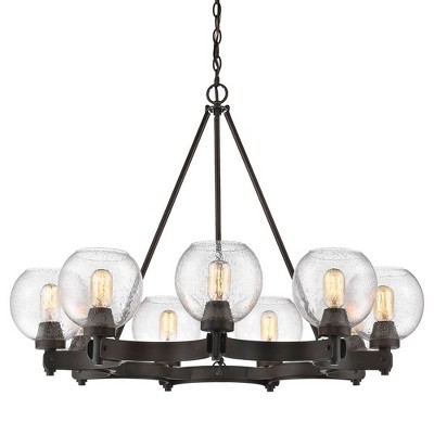 Galveston Rubbed Bronze 9-Light Chandelier with Seeded Glass