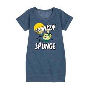 SpongeBob SquarePants Franken Sponge Graphic Short Sleeve Fleece Dress - Heather Navy - Small - 1 of 4