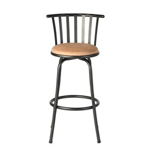 HomeRoots Brown and Black Faux Leather and Metal Low Back Adjustable Height Swivel Bar Chair - 1 of 4