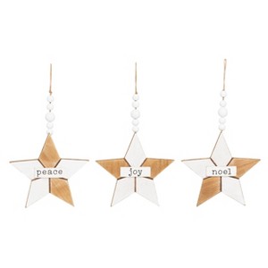 Transpac Wood 14.17 in. Multicolored Christmas Rustic Star Ornament Set of 3 - 1 of 2