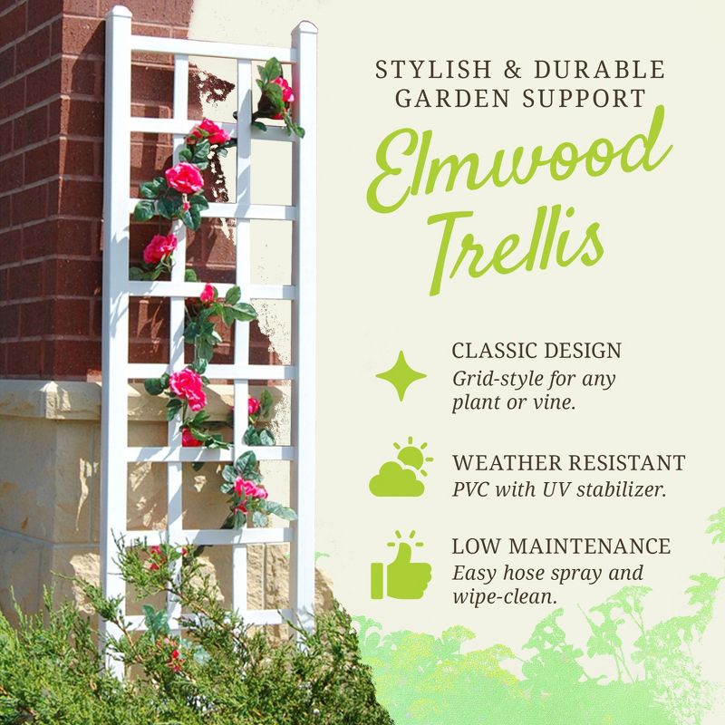 Dura-Trel Elmwood 22 by 75 Inch Indoor Outdoor Garden Trellis Plant Support for Vines and Climbing Plants, Flowers, and Vegetables, White, 3 of 7