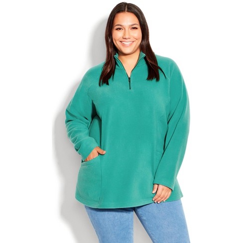 Women's Plus Size Polar Fleece Pocket Tunic - Jade | Avenue : Target