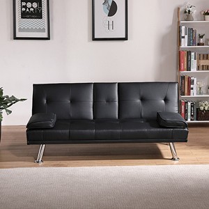 67" Multi-functional Leather Folding Sofa Bed With Coffee Table, Upholstered Loveseat With Adjustable Backrest - 1 of 4