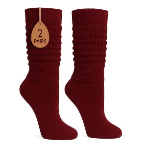 2 Pairs Women's Slouchy Scrunch Knee-High Boot Socks for Casual Wear and Comfort - 1 of 4