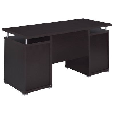 Cappuccino Brown Wood Office Desk with Drawers and Keyboard Tray