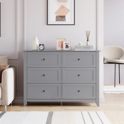 6 Chest of Drawer Dresser, Modern Dresser with Deep Drawers and Nickel Round Handle