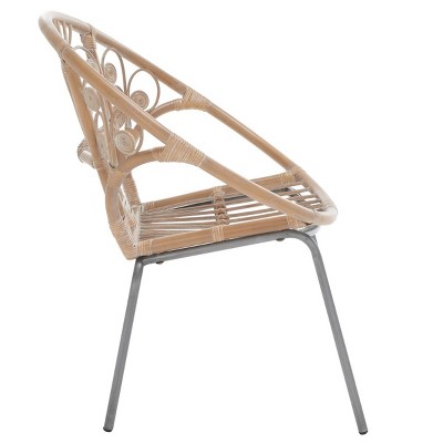 Transitional Grey Floral Rattan Accent Chair with Metal Legs
