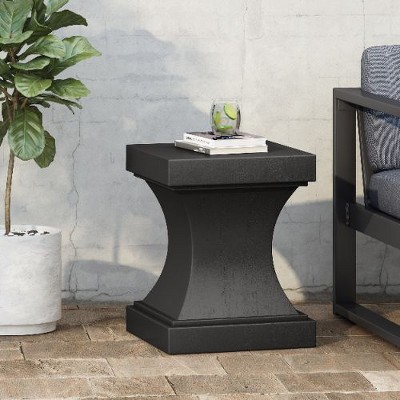 Modern Pedestal Outdoor Accent Table, Lightweight Concrete Patio End Table for Outside Use, Outdoor Side Table -Christopher Knight Home