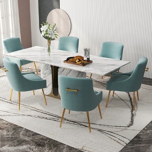SEYNAR Velvet Upholstered Dining Chair Set of 6, Modern Glam Armless Side Chair ,Green,25"D x 22"W x 33"H - 1 of 4
