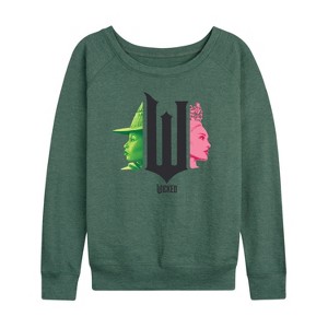 Women's - Wicked - Elphaba and Glinda Logo Lightweight French Terry Wide Neck Long Sleeve Shirt - 1 of 4