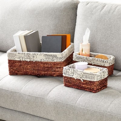 Juvale 5-Pack Rectangle Wicker Storage Baskets for Organizing Shelves, Bathroom and Laundry - 3 Sizes Small Woven Set
