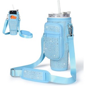 BABYYER Water Bottle Carrier Bag with Phone Pocket for 40/30 oz Tumbler with Card Holder (Blue) - 1 of 4