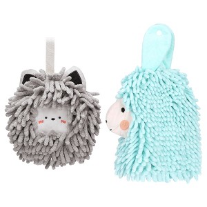 REGALWOVEN Absorbent Soft Chenille Cartoon Alpaca Fuzzy Ball Bathroom Hanging Hand Towels 7" x 7"/7" x 11" 2 Pcs - 1 of 4