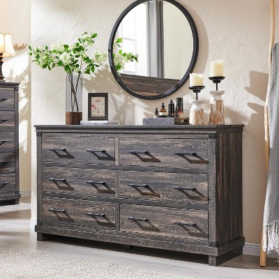SinCiDo Farmhouse 54"W Dressing Table w/ 6 Drawers,Thick Plate Design,Large Drawer Cabinet/Wardrobe,Bedroom,Living Room & Corridor