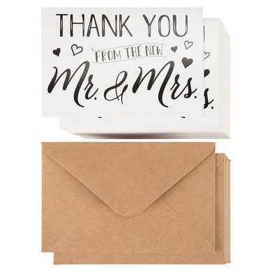 120 Thank you From the New Mr. and Mrs. Cards Set for Wedding w/Envelopes, 4"x6"