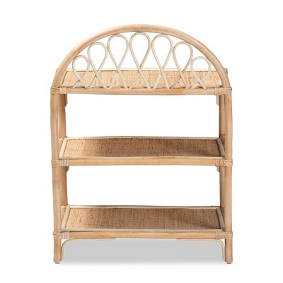 Natural Brown Rattan 3-Tier Bohemian Display Shelf