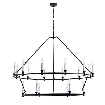 Large 18-Light Black Chandelier for High Ceilings, Modern Farmhouse Double Tier Candle Fixtur