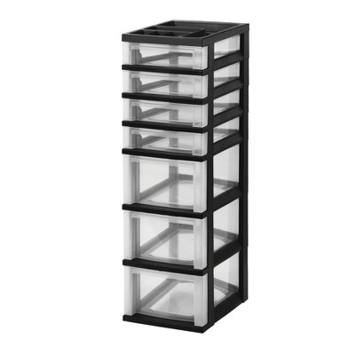 Sleek Black 7-Drawer Rolling Storage Organizer with Clear Drawers