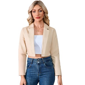 Coolmee Women's Blazer Sleeve Open Front Blazers Slim Fit Casual Work Lightweight Suit Jacket - 1 of 4