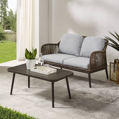 Haven 2-Piece Light Gray and Brown Wicker Outdoor Conversation Set