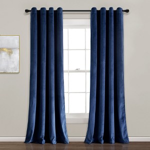 Prima Velvet Solid 100% Lined Blackout Grommet Window Curtain Panel Navy Single 52X84 - 1 of 4