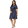 Women's Plus Size Relaxed Fit Buttons Belted Short Sleeves Chambray Shirtdress - Agnes Orinda - 3 of 4