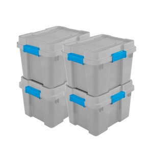 Sterilite 20 Gallon Plastic Home Storage Container Tote Box, Gray/Blue, (4 Pack) - 1 of 4