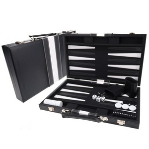WE Games Black with Stripe Leatherette Backgammon Set, 14.75 x 9.75 in. closed - 1 of 4