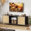 Black Black Rattan TV Stand for 75 Inch TV - TV Console with Adjustable Shelf Entertainment Center with Storage Mid Century Modern TV Stand for Livin - 3 of 4