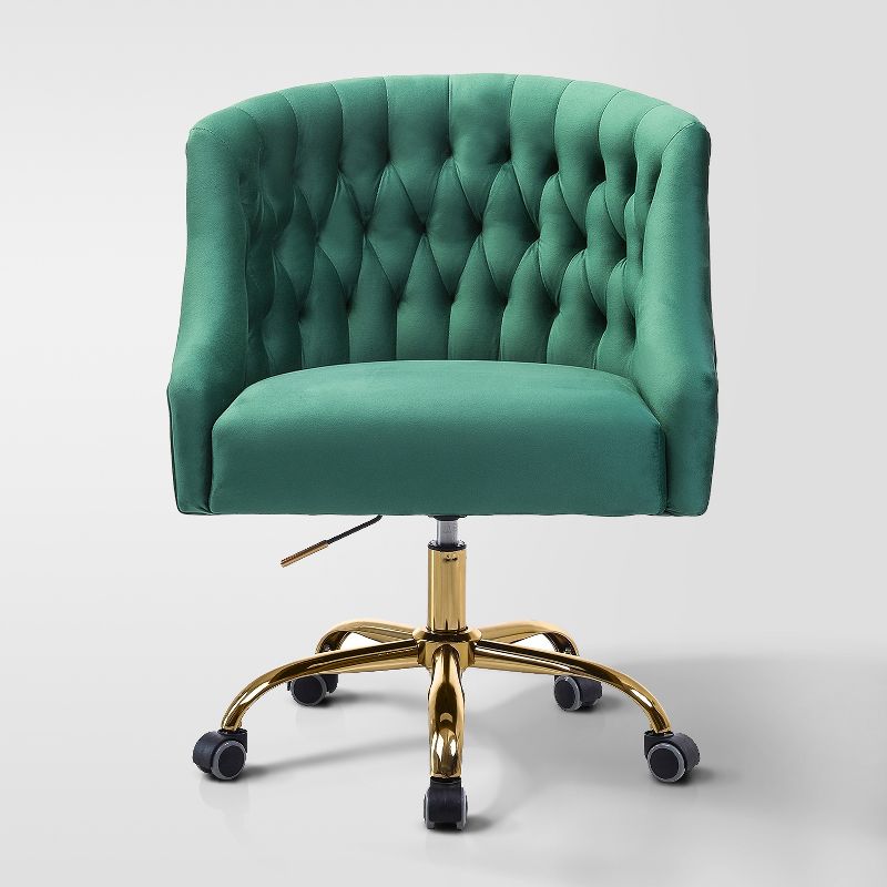 Anika Velvet Height-adjustable Swivel Task Office Chair with Button-tufted Back and Gold Base | Karat Home, 1 of 14