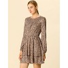 Allegra K Women's Leopard Print Crew Neck Smock Waist Long Sleeve Ruffle Mini Dress - 2 of 4