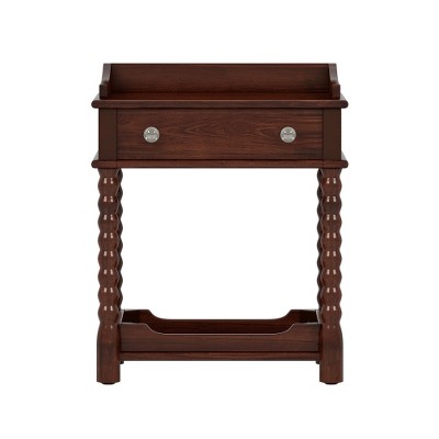 LIVAREEmlen Retro Style Nightstand with Drawer and Open Shelf for Bedroom, Bedside Table with Turned Legs and Metal Handle