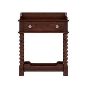 LIVAREEmlen Retro Style Nightstand with Drawer and Open Shelf for Bedroom, Bedside Table with Turned Legs and Metal Handle - 1 of 4