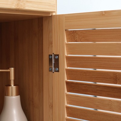 Tall Natural Bamboo Lockable Storage Cabinet with Drawer