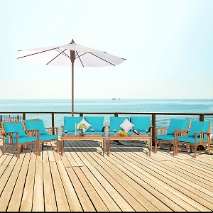 Costway 8PCS Wooden Patio Furniture Set Table Sofa Chair Cushioned Garden Turquoise - 1 of 4