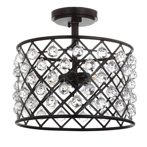 14 5 Gabrielle Crystal Metal Led Semi Flush Mount Black Includes