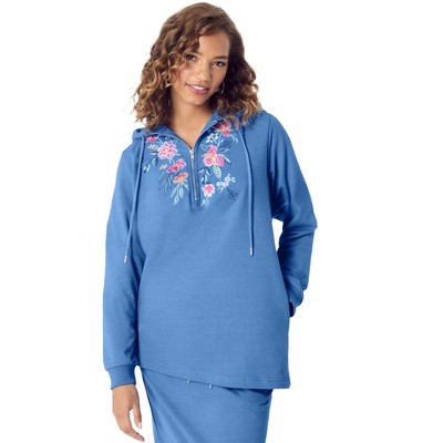 Roaman's Women's Plus Size Embroidered French Terry Hoodie