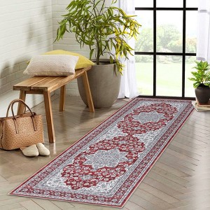 Vintage Boho Rugs Machine Washable Floral Medallion Rugs Ultra Soft Bedroom Carpet Non Slip Low Pile Throw Rug for Living Room Dining Room - 1 of 4