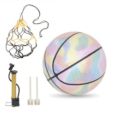 Zodaca 3 Pack Glow in the Dark Basketball and Pump Set, Holographic Light Up Ball