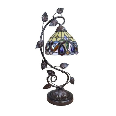 Victorian Tiffany-Style Bronze 7"x22" Stained Glass Table Lamp