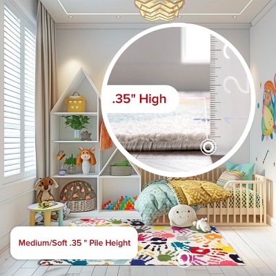 Multicolor Handprint Round Synthetic Kids Rug