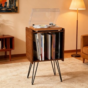 MOEPISY Record Player Stand with Vinyl Storage, 27in Tall Mid Century Modern Record Player Cabinet for Small Spaces - 1 of 4