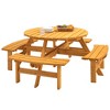 Maliang 6-Person Circular Outdoor Wooden Picnic Table for Patio, Backyard, Garden, with 3 Built-in Benches, Light Brown - 2 of 4