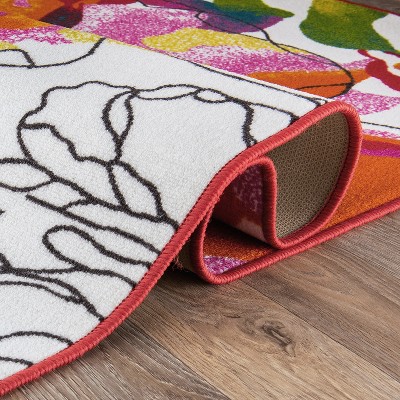 Bright Multicolor Floral Tufted Nylon Area Rug with Non-Slip Backing