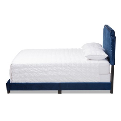Darcy Full Navy Velvet Upholstered Bed with Nailhead Trim