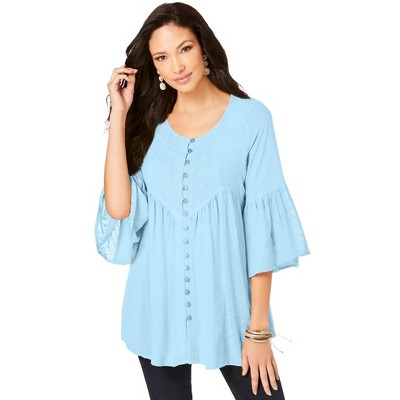 Roaman's Women's Plus Size Taylor Acid Wash Big Shirt