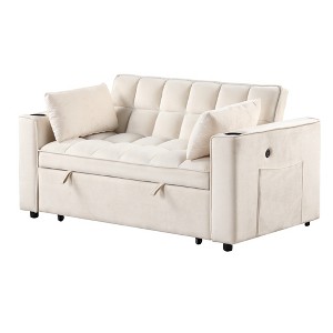 58" Velvet Convertible 4-in-1 2-Seater Sofa Bed with Cup Holder and USB Port - 1 of 4