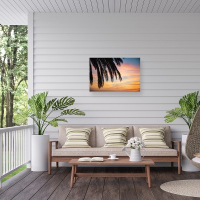 Sunset Palm Landscape Outdoor Canvas Print in Black and Orange